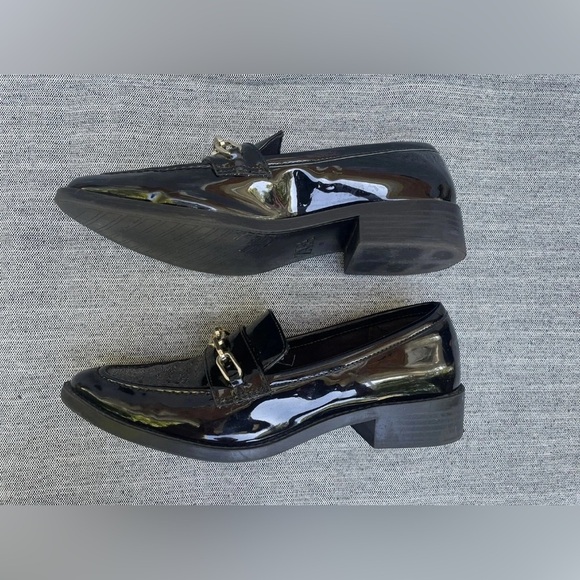 Zara Women’s Patent Chain Loafer Shoes Black Size 38 - Picture 4 of 4